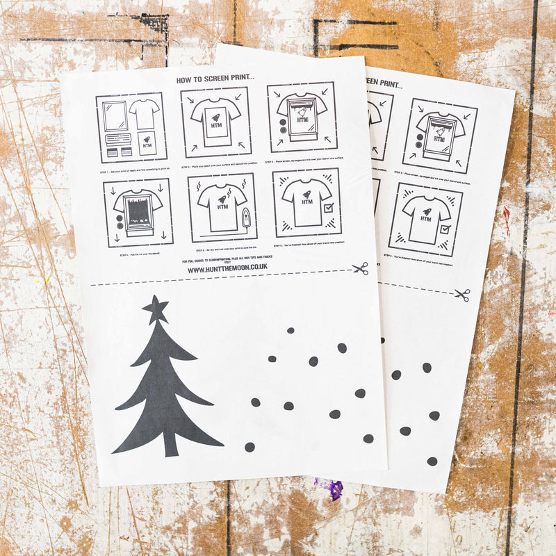 How to Screen Print Guide + Christmas Tree Cards Theme Stencils (Free download)